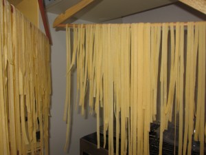 My first attempt at pasta at home - and yes, it is hanging on coat hangers.