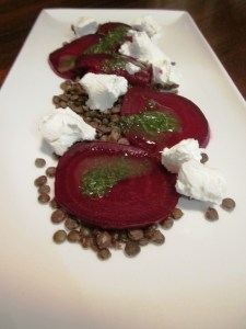 Beetroot and goats cheese salad with lentils