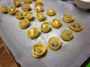 Home-made tortellini, ready to cook.