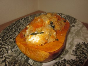 Pumpkin stuffed with quinoa and goats' cheese