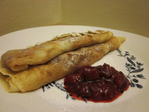 Crepes with rhubarb and raspberry compote 3