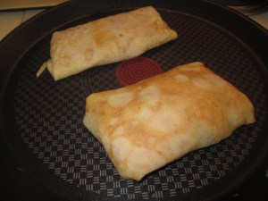 Savoury crepes with ham cheese and mushrooms
